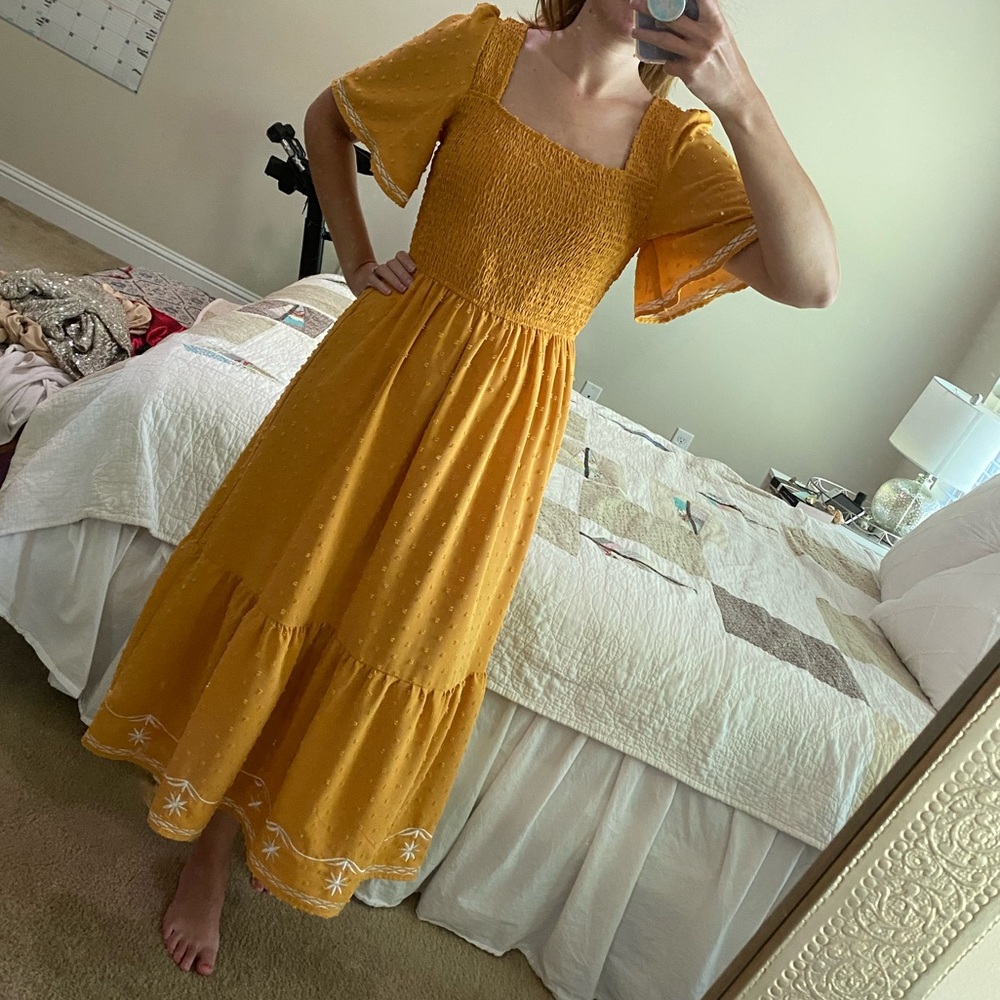Smocked Yellow Swiss dot dress